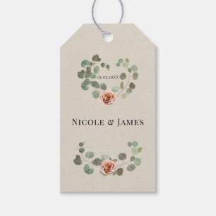 Rose und Eukalyptus Herz Rustikale Hochzeit Geschenkanhänger