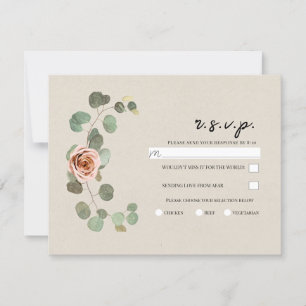 Rose und Eukalyptus Herz Rustikale Hochzeit RSVP Einladung