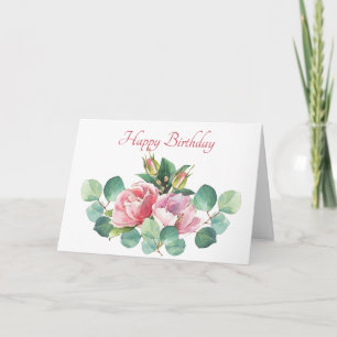 Rose und Eukalyptus Watercolor Geburtstagskarte Karte