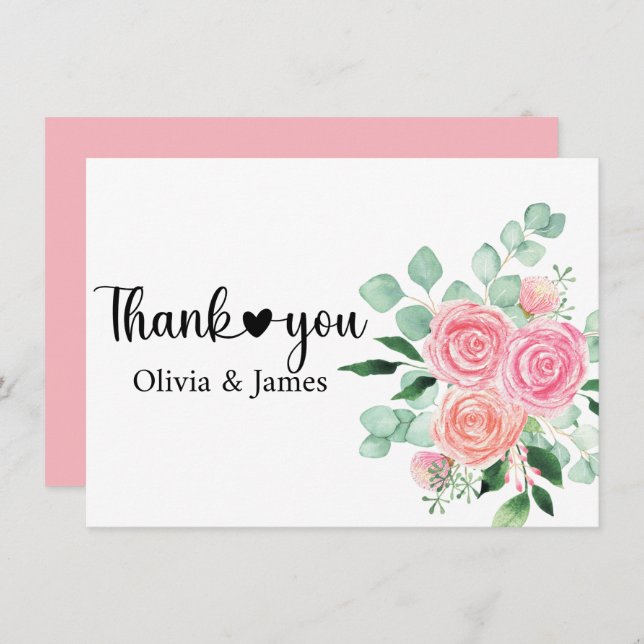 Rose und Eukalyptus Wedding Dankeskarte (Vorne/Hinten)