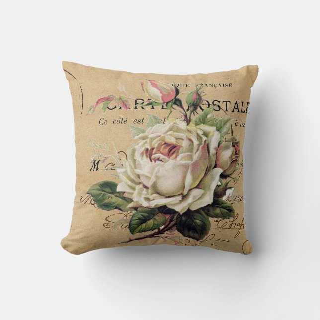 Rose und französische Postkartenleuchte Kissen (Vorderseite)