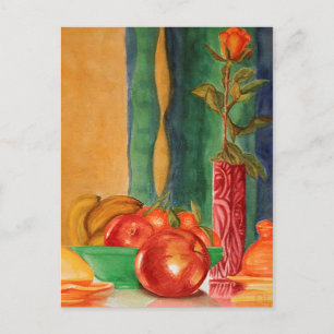 Rose und Früchte leben noch Aquarell Postkarte