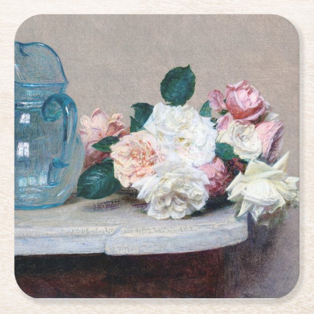 Rose und Glass Jug, Henri Fantin-Latour Rechteckiger Pappuntersetzer (Vorderseite)