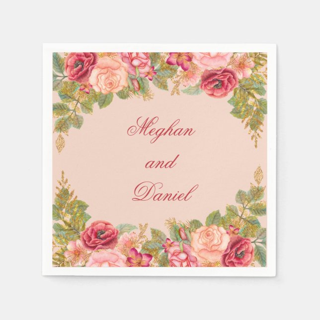 Rose und Glitzer Hochzeiten von Napkins Serviette (Vorderseite)