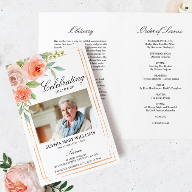 Rose- und Gold-Beerdigungsprogramm | Dienstplan (Von Creator hochgeladen)