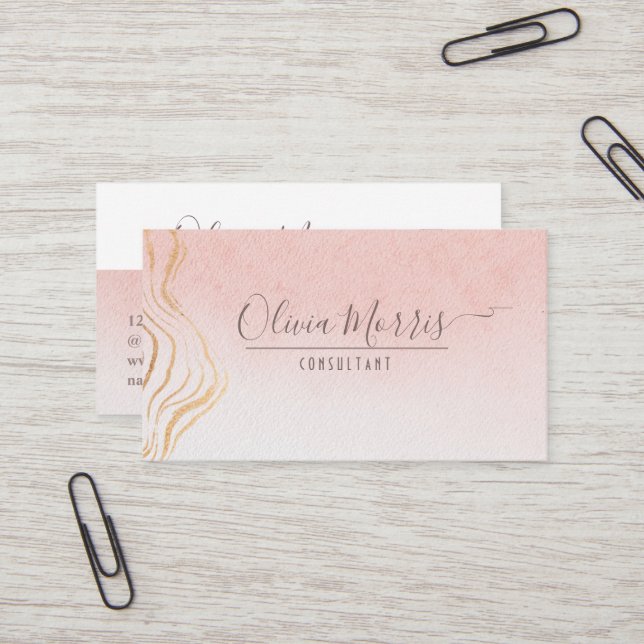 Rose und Gold Minimalistischer QR-Code Beruflich Visitenkarte (Vorderseite/Rückseite Beispiel)