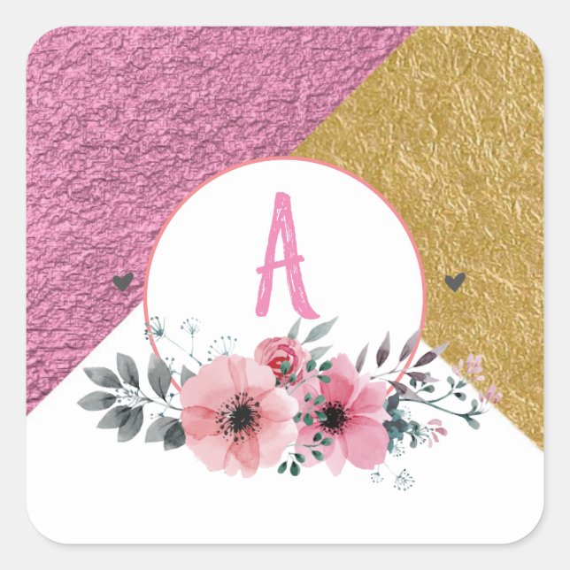 Rose- und Gold-Personalisiert-Aufkleber Quadratischer Aufkleber (Vorderseite)