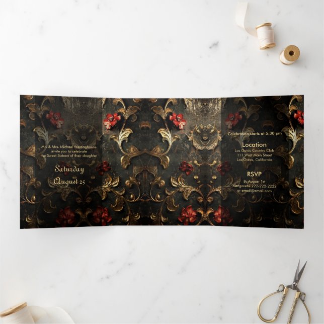 Rose und Gold Sweet 16 Party Einladungen (Innenseite)