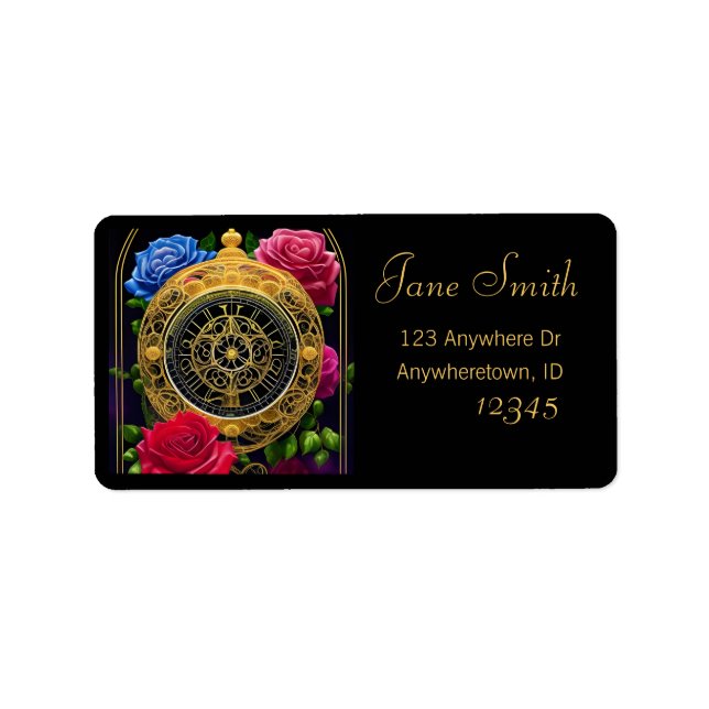 Rose und Goldene Filigree Adressaufkleber (Vorne)