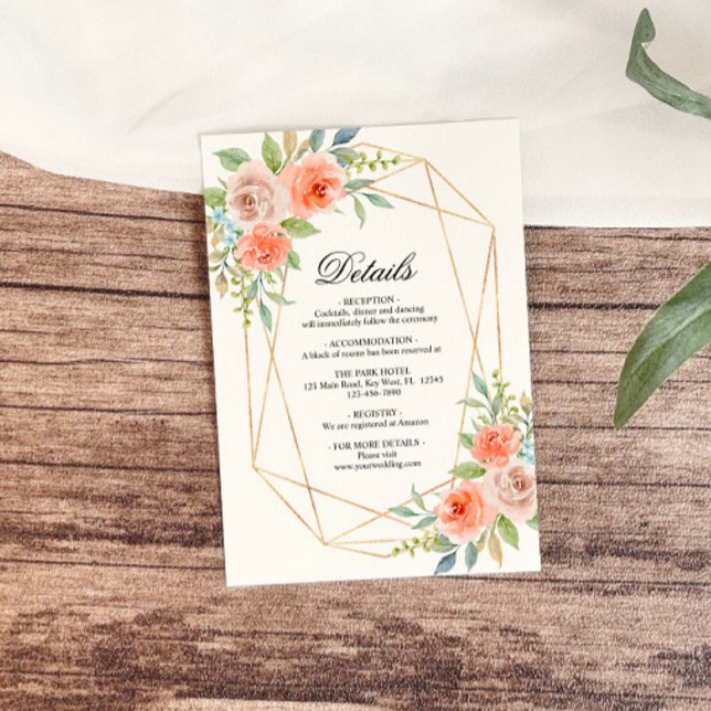 Rose und Goldrahmen für Hochzeiten im Garten Begleitkarte (Von Creator hochgeladen)