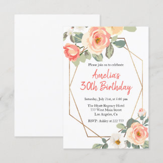 Rose und Goldrahmen zum Geburtstag Einladung