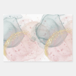 Rose- und Grünpapierblätter Geschenkpapier Set