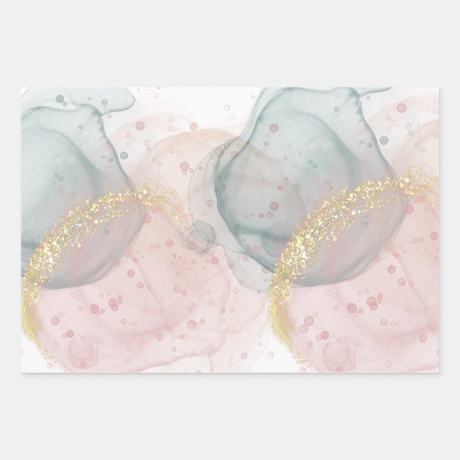 Rose- und Grünpapierblätter Geschenkpapier Set (Vorderseite)