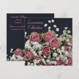 Rose und Gypsophila Bouquet Quinceañera Einladung