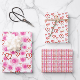 Rose und Herz Gemustert Geschenkpapier Set