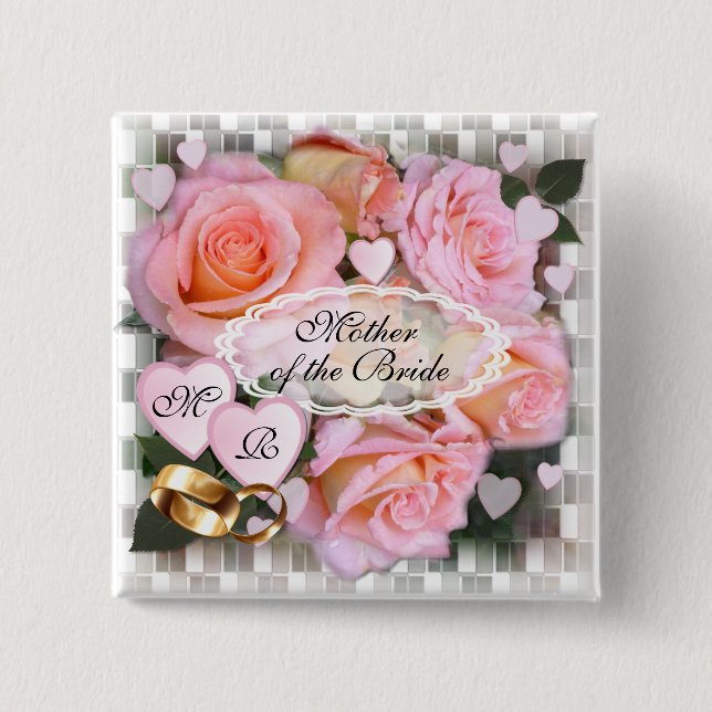 Rose und Herz ~ Hochzeitschaltfläche Button (Vorderseite)