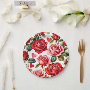 Rose und Herz Pappteller