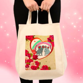 Rose und Herz-Rahmen-Mäuse mit Regenbogen Tragetasche
