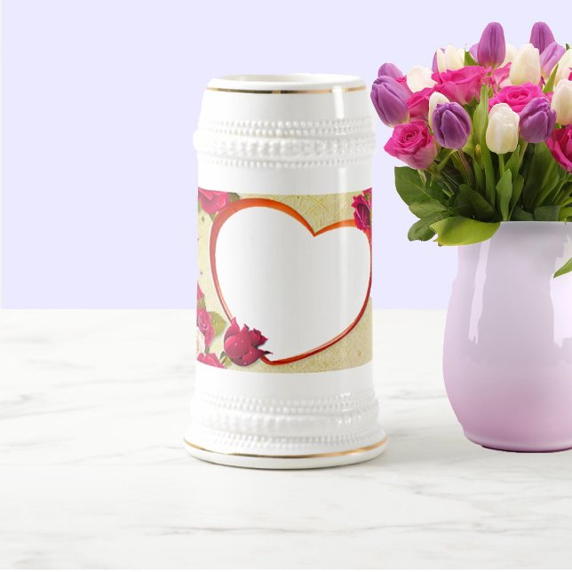 Rose und Herzrahmen hinzufügen Foto Bierglas (Von Creator hochgeladen)