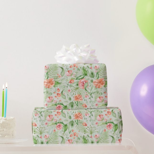 Rose und Hibiskus zum Grünbuch Geschenkpapier (Partygeschenke)