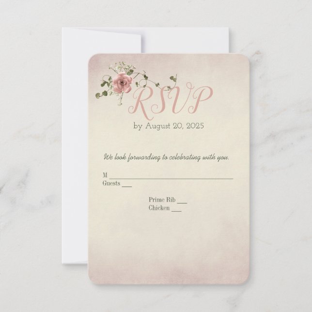 Rose und Hochzeit RSVP (Vorderseite)
