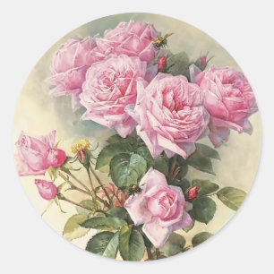 Rose und Hummeln Paul de Longpre Art Runder Aufkleber