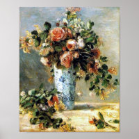 Rose und Jasmine in einem Delft Vase Renoir Kunst