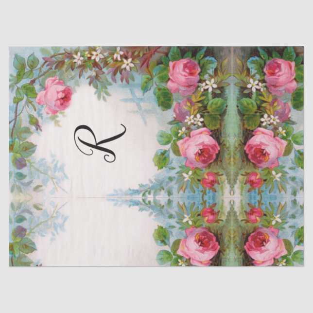 ROSE UND JASMINEN FLORALES MONOGRAMM-GEWEBEPAPIER SEIDENPAPIER (Vorderseite)