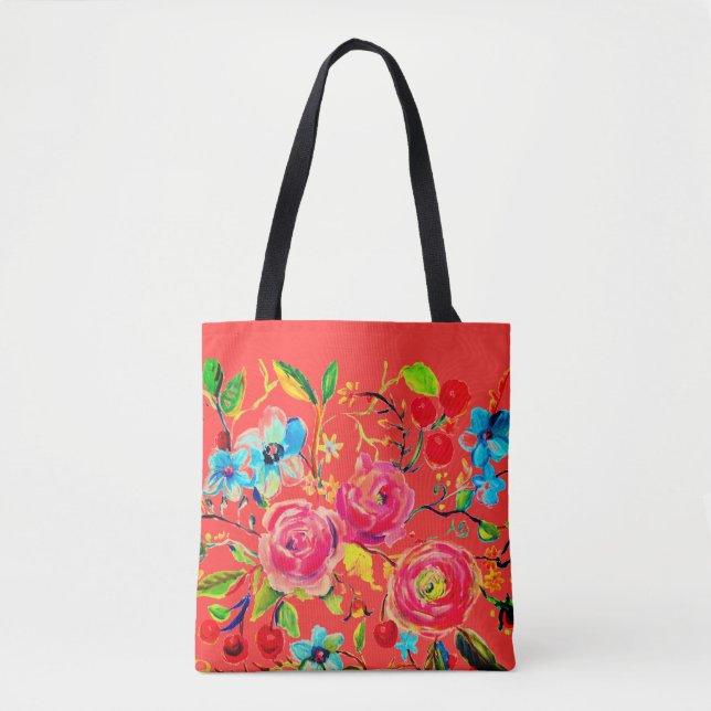 Rose und Kirsche Blossom Vermillion Tasche (Vorderseite)