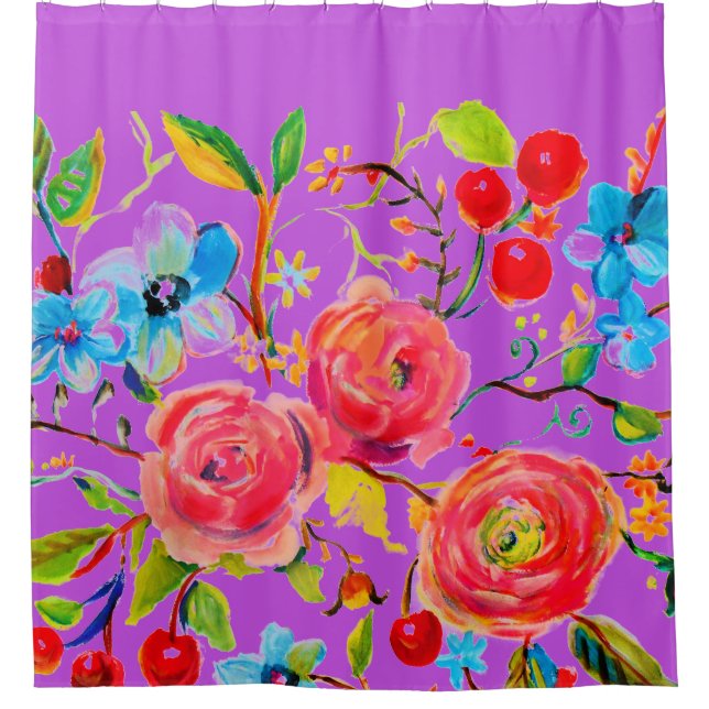 Rose und Kirsche Lila 2,0 Duschvorhang (Vorderseite)