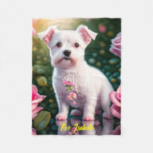 Rose und kleine Hunde Fleecedecke