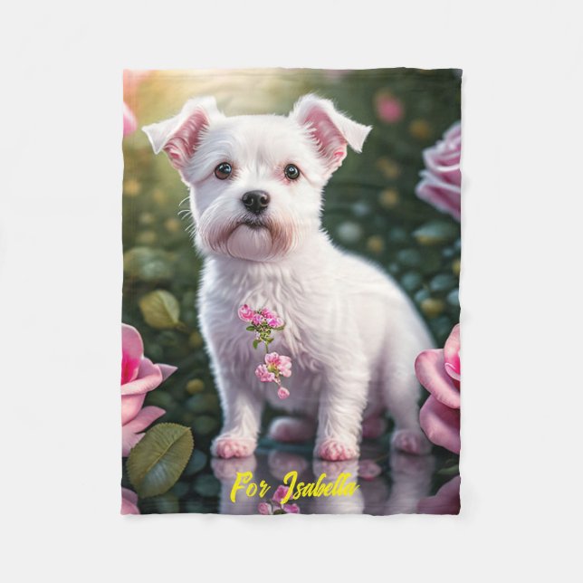 Rose und kleine Hunde Fleecedecke (Vorderseite)