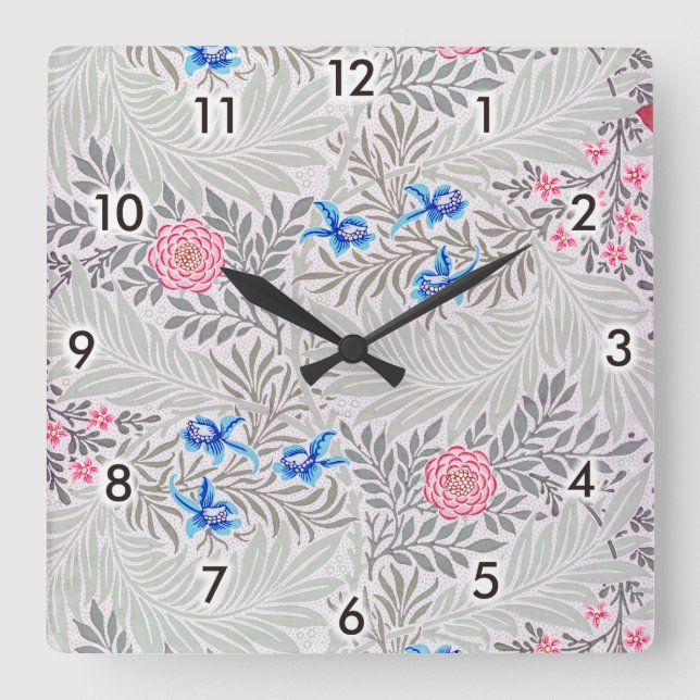 Rose und Larkspur, William Morris Quadratische Wanduhr (Vorderseite)