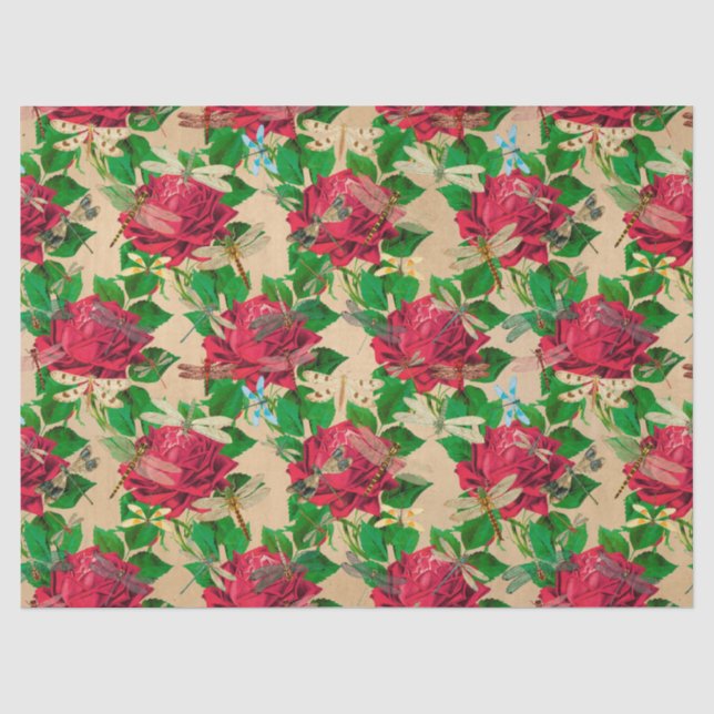 Rose und Libellen (Design 16) Seidenpapier (Vorderseite)