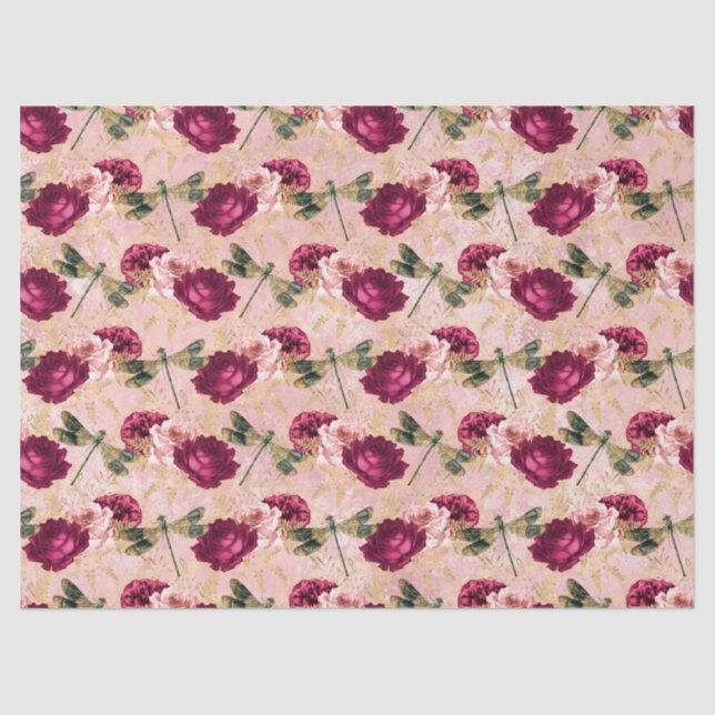 Rose und Libellen (Design 4) Seidenpapier (Vorderseite)