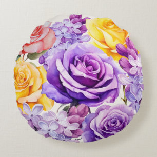 Rose und Lilac-Blume Rundes Kissen