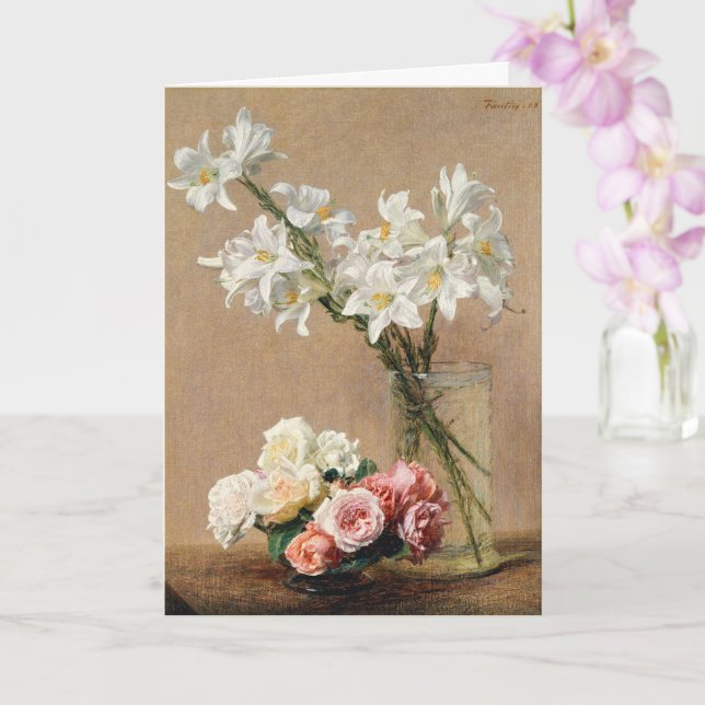 Rose und Lilies von Henri Fantin-Latour Karte (Orchidee)