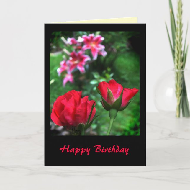 Rose und Lilies zum Geburtstag Karte (Vorderseite)