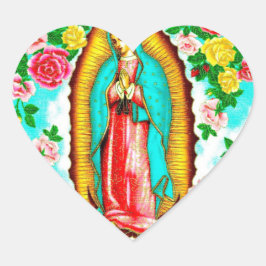 ROSE UND MADONNA VON GUADALUPE.ART DESIGN Herz-Aufkleber