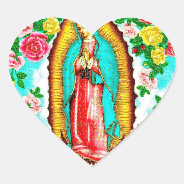 ROSE UND MADONNA VON GUADALUPE.ART DESIGN Herz-Aufkleber (Vorderseite)