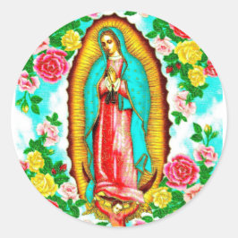 ROSE UND MADONNA VON GUADALUPE.ART DESIGN RUNDER AUFKLEBER