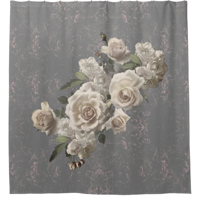 Rose und Marmorstruktur Duschvorhang (Vorderseite)