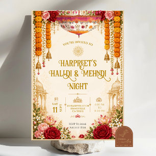 Rose- und Marygold-Blumen-Mendhi-Nachtzeremonie Einladung