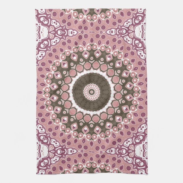 Rose und Mocha Mandala Muster Blumengeometrie Geschirrtuch (Vertikal)