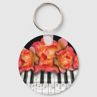 Rose und Musiknoten der Klaviertastatur Schlüsselanhänger