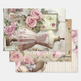 Rose und Nähen von Ephemera Geschenkpapier Set
