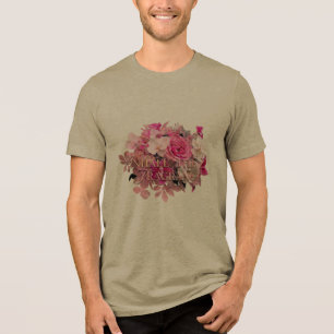 • Rose- und Orchideen-Typografie-Druck Tri-Blend Shirt