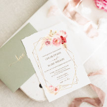 Rose und Pampas Grass Gold Rahmen Hochzeit