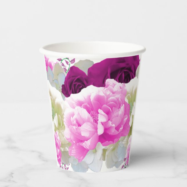 Rose- und Peoniepapiergruppen Pappbecher (Vorderseite)