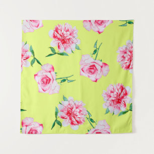 Rose und Peonies Aquarellmuster Wandteppich